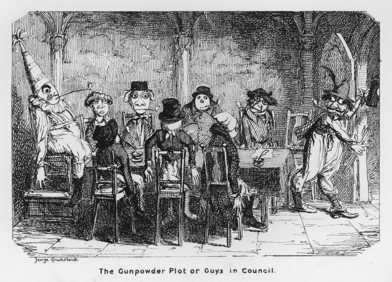 La Congiura delle Polveri o Consiglio dei Guy (incisione) da George Cruikshank