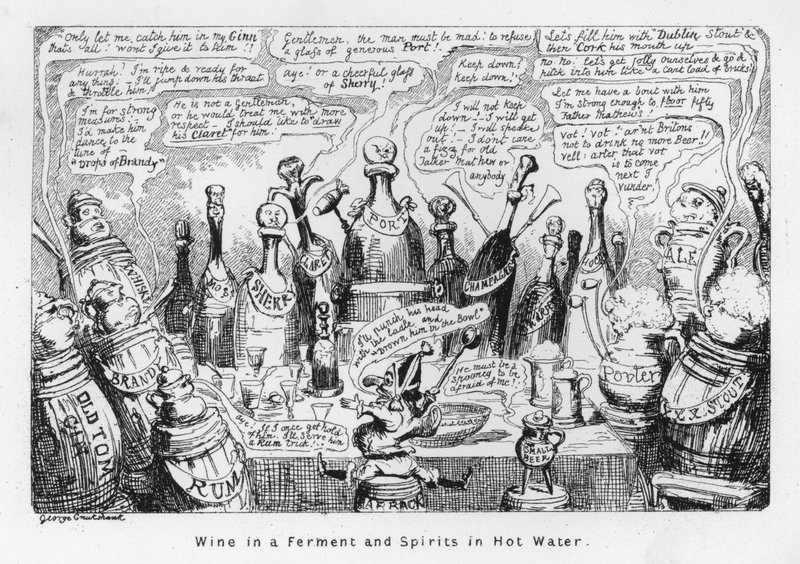 Vino in fermento e spiriti in acqua calda (incisione) da George Cruikshank