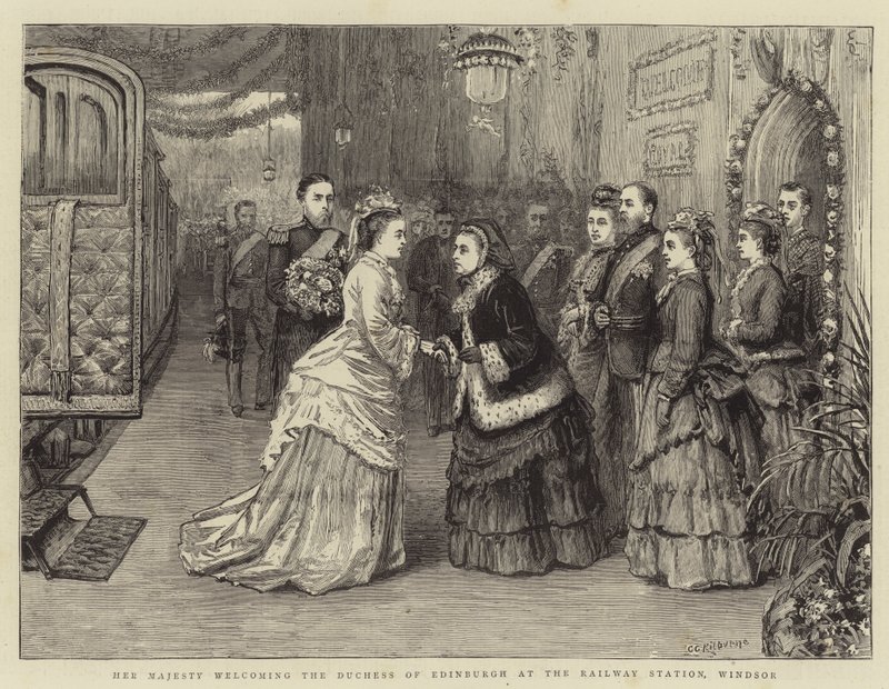 Sua Maestà accoglie la Duchessa di Edimburgo alla stazione ferroviaria di Windsor da George Goodwin Kilburne