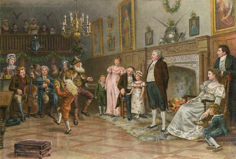 Interno della Sala Ancestrale dello Scudiero: Mummers di Campagna che Offrono un Intrattenimento Natalizio da George Goodwin Kilburne