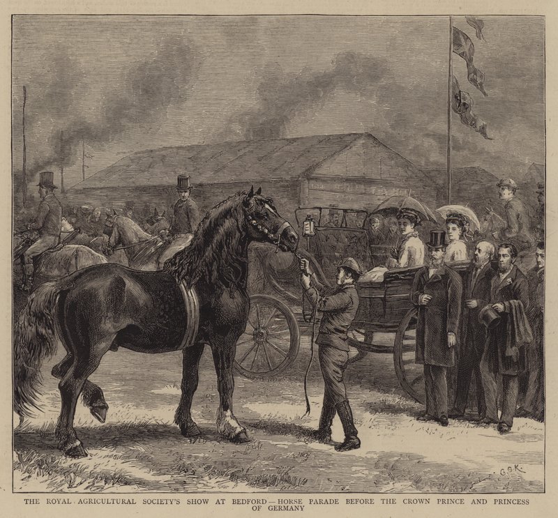 Mostra della Royal Agricultural Society a Bedford, parata dei cavalli davanti al principe e alla principessa di Germania da George Goodwin Kilburne