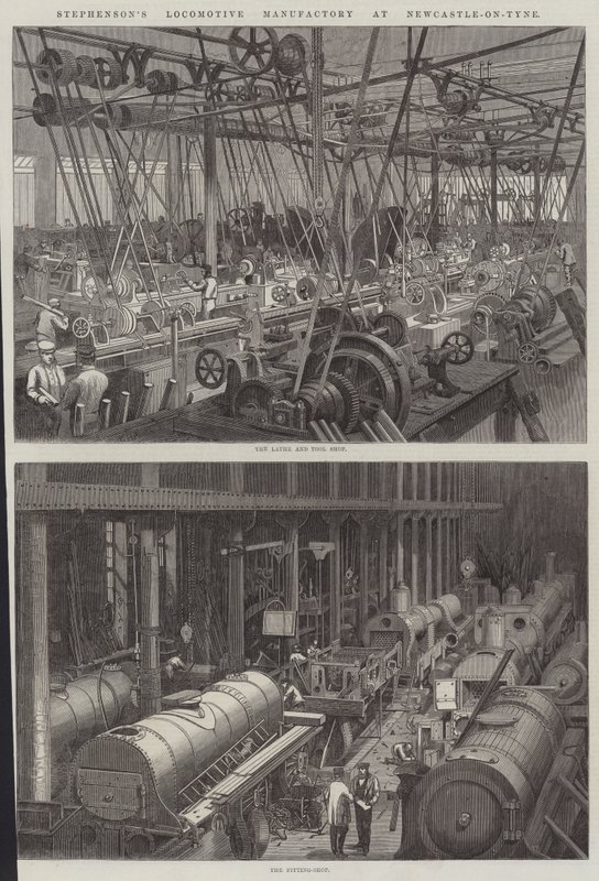 Fabbrica di Locomotive di Stephenson a Newcastle-on-Tyne da George Henry Andrews