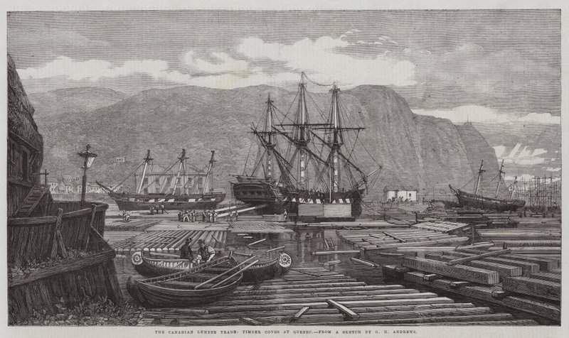 Il commercio del legname canadese, insenature di legname a Quebec da George Henry Andrews