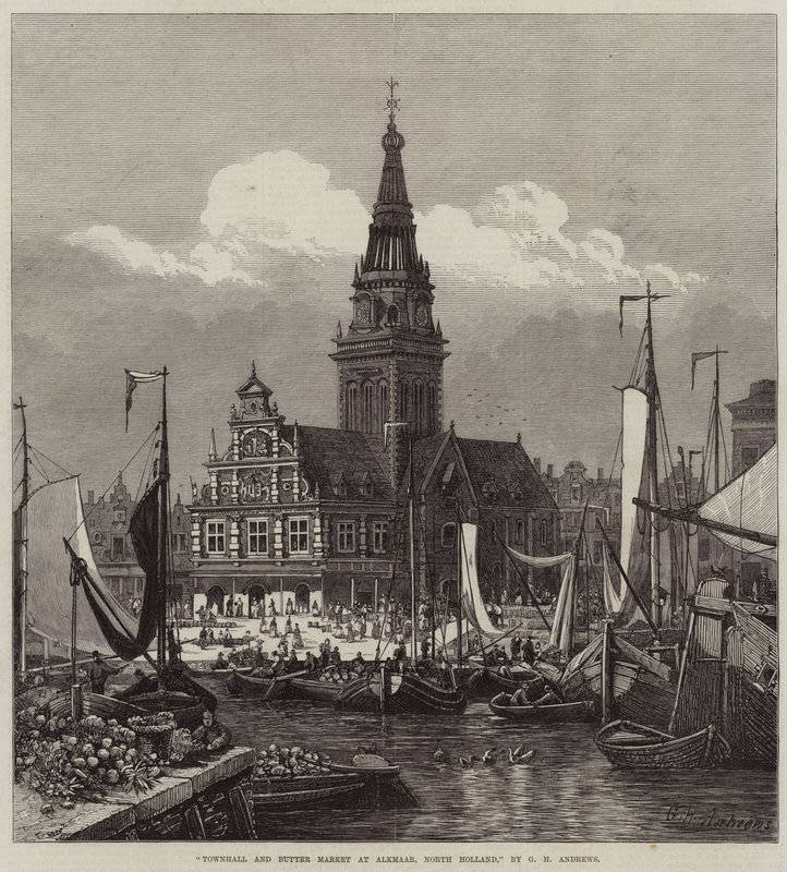 Municipio e mercato del burro ad Alkmaar, Olanda del Nord da George Henry Andrews
