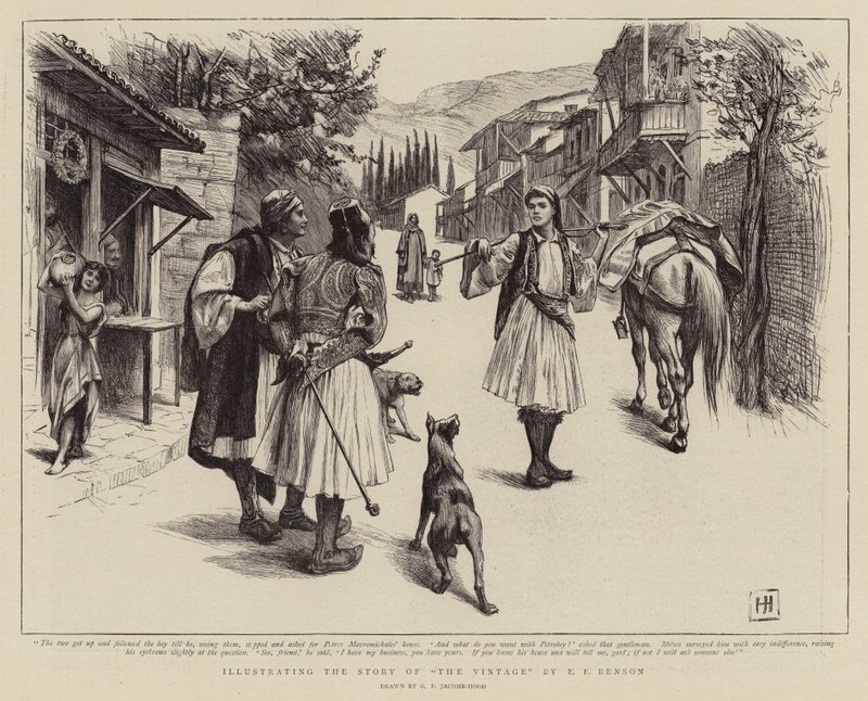 Illustrazione della Storia della Vendemmia di E F Benson da George Percy Jacomb Hood