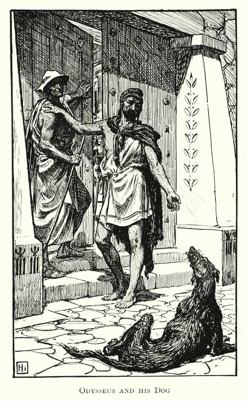 Odissea: Ulisse e il suo cane (incisione) da George Percy Jacomb Hood