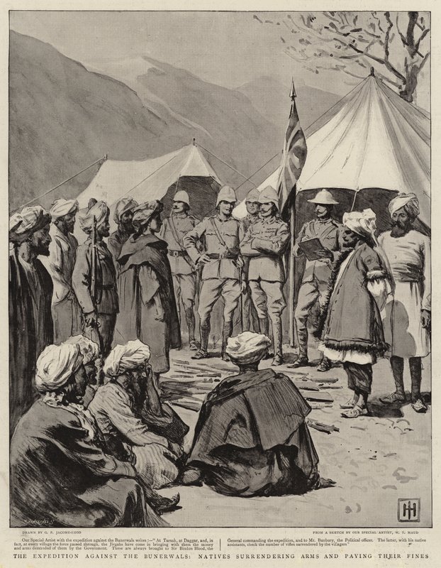 La spedizione contro i Bunerwals, i nativi che consegnano le armi e pagano le loro multe da George Percy Jacomb Hood