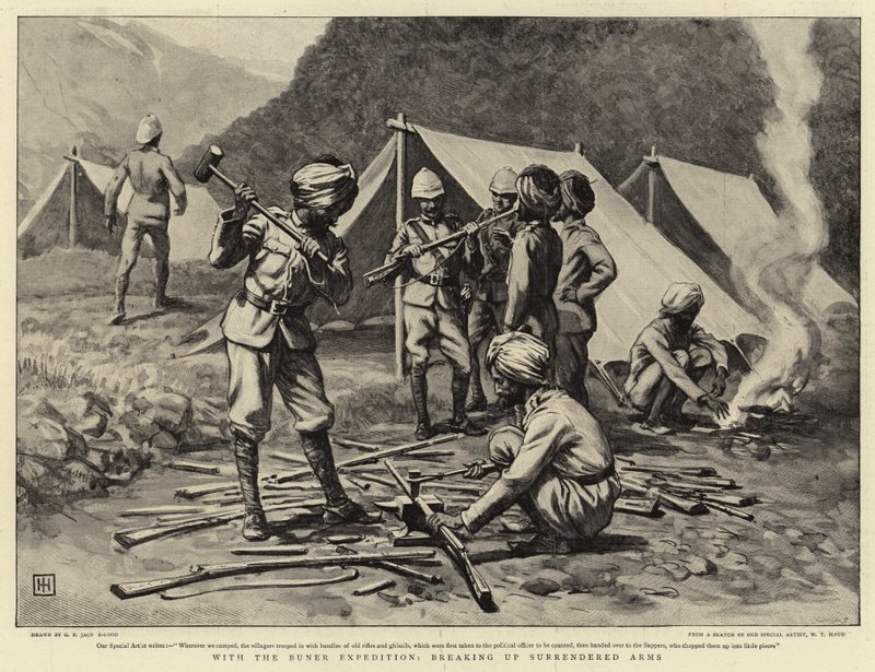 Con la spedizione di Buner, raccolta delle armi consegnate da George Percy Jacomb Hood