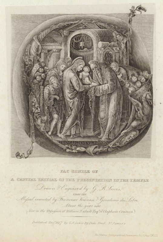 Facsimile della lettera capitale della presentazione nel tempio da George Robert Lewis