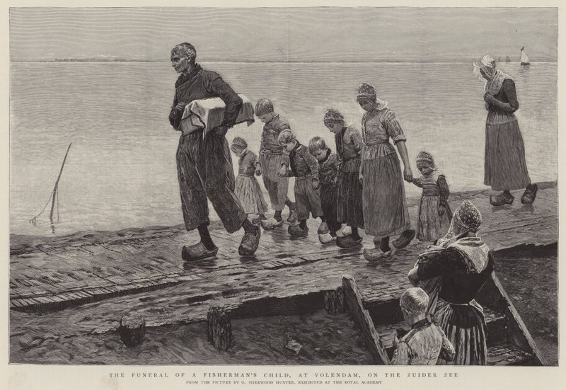 Il funerale di un bambino di pescatore, a Volendam, sul Zuider Zee da George Sherwood Hunter