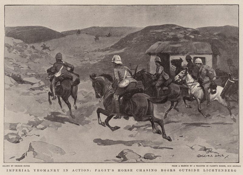 Yeomanry imperiale in azione, il cavallo di Paget insegue i boeri fuori Lichtenberg da George Soper