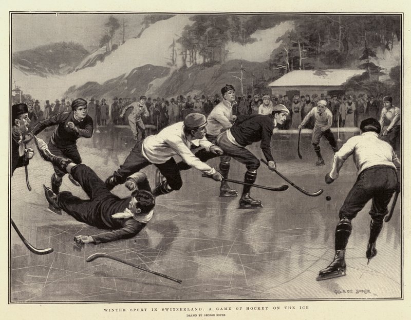 Sport invernali in Svizzera, una partita di hockey sul ghiaccio da George Soper