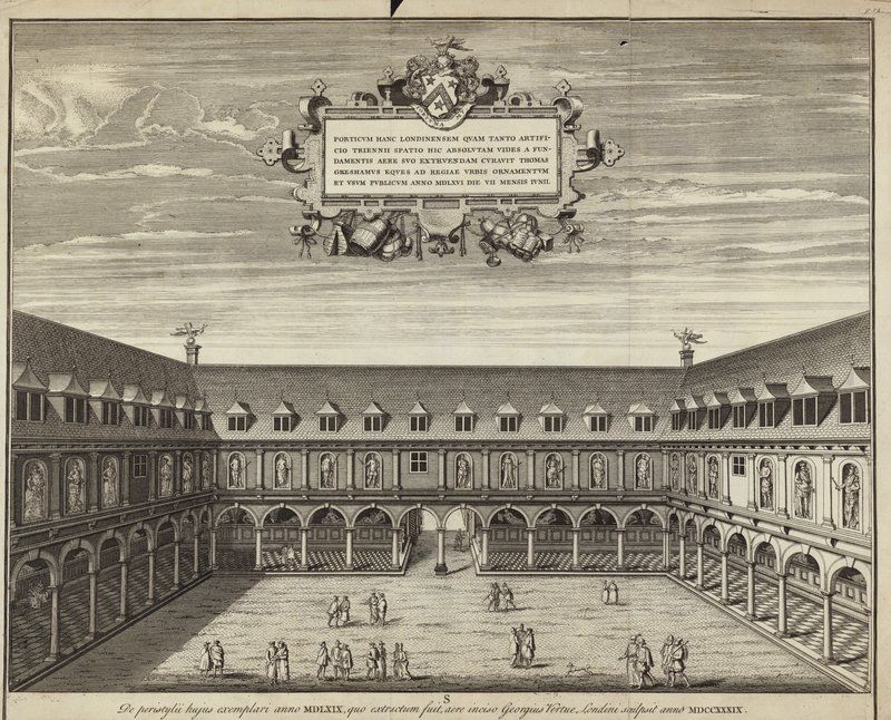 Il cortile interno della Royal Exchange da George Vertue