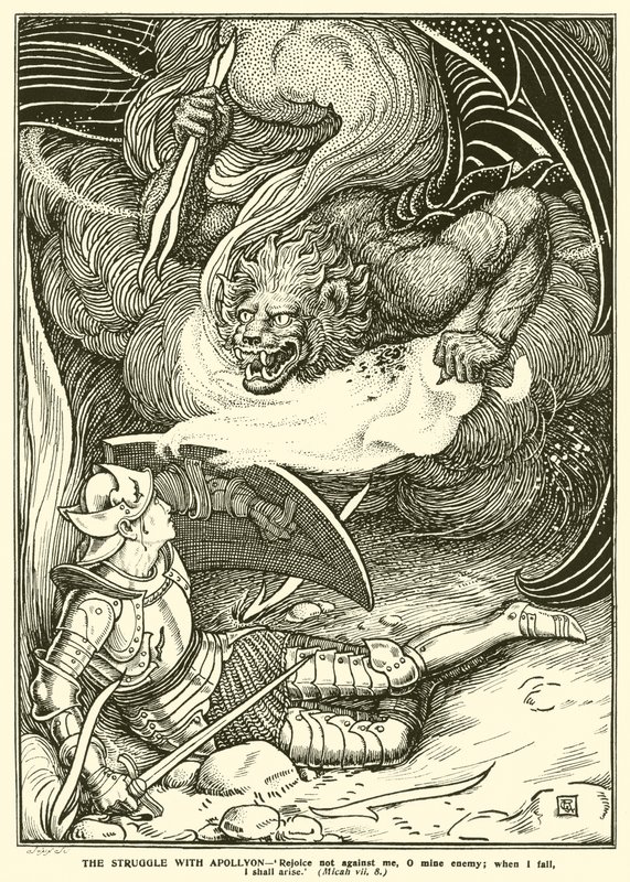 La lotta con Apollyon (incisione) da George Woolliscroft Rhead