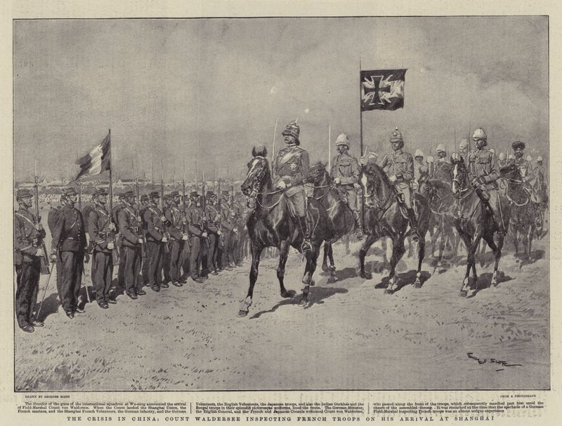 La crisi in Cina, il conte Waldersee ispeziona le truppe francesi al suo arrivo a Shanghai da Georges Bertin Scott