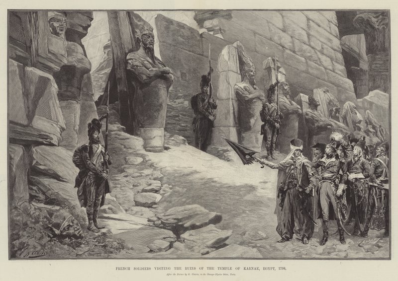 Soldati francesi in visita alle rovine del Tempio di Karnak, Egitto, 1798 da Georges Clairin