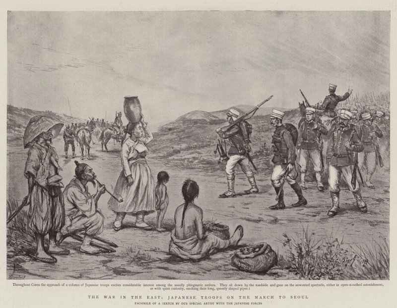 La Guerra in Oriente, Truppe Giapponesi in Marcia verso Seoul da Georges Ferdinand Bigot