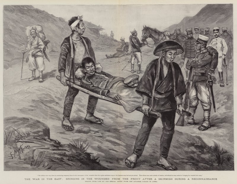 La guerra in Oriente, portando i feriti dal fronte dopo uno scontro durante una ricognizione da Georges Ferdinand Bigot
