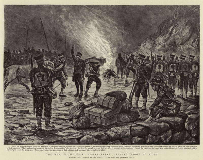 La Guerra in Oriente, sbarco delle Truppe Giapponesi di Notte da Georges Ferdinand Bigot