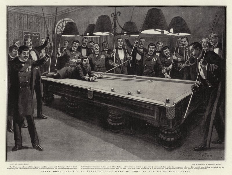 Ben fatto, Giappone!, un gioco internazionale di biliardo al Union Club, Malta da Georges Redon