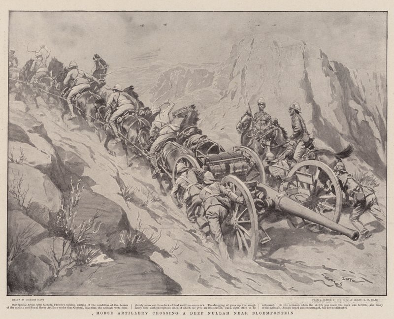 Artiglieria a cavallo che attraversa un profondo nullah vicino a Bloemfontein da Georges Bertin Scott