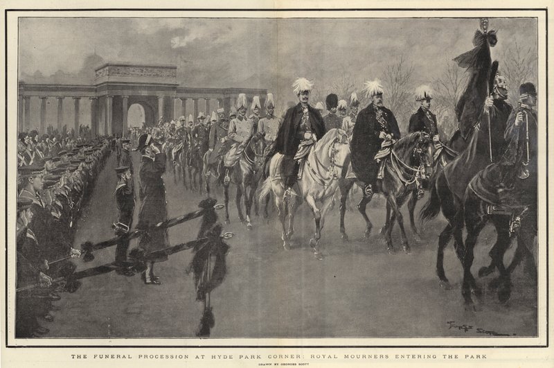 Il corteo funebre a Hyde Park Corner, i reali in lutto che entrano nel parco da Georges Bertin Scott