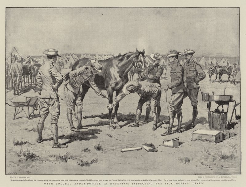 Con il colonnello Baden-Powell a Mafeking, ispezionando le linee dei cavalli malati da Georges Bertin Scott