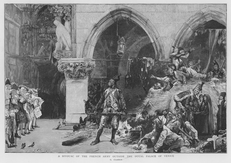 Soldati francesi accampati fuori dal Palazzo Ducale a Venezia, Guerre Rivoluzionarie Francesi da Georges Clairin