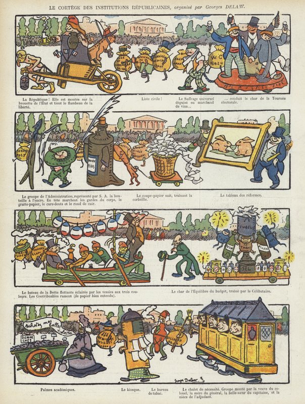 Processione delle istituzioni repubblicane. Illustrazione per Le Rire da Georges Delaw