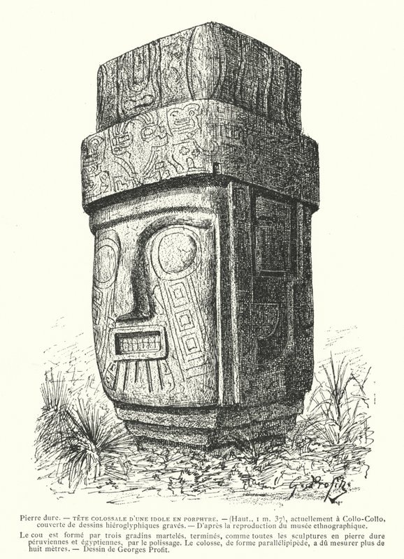 Idolo in porfido scolpito colossale degli Inca da Georges Ernest Profit