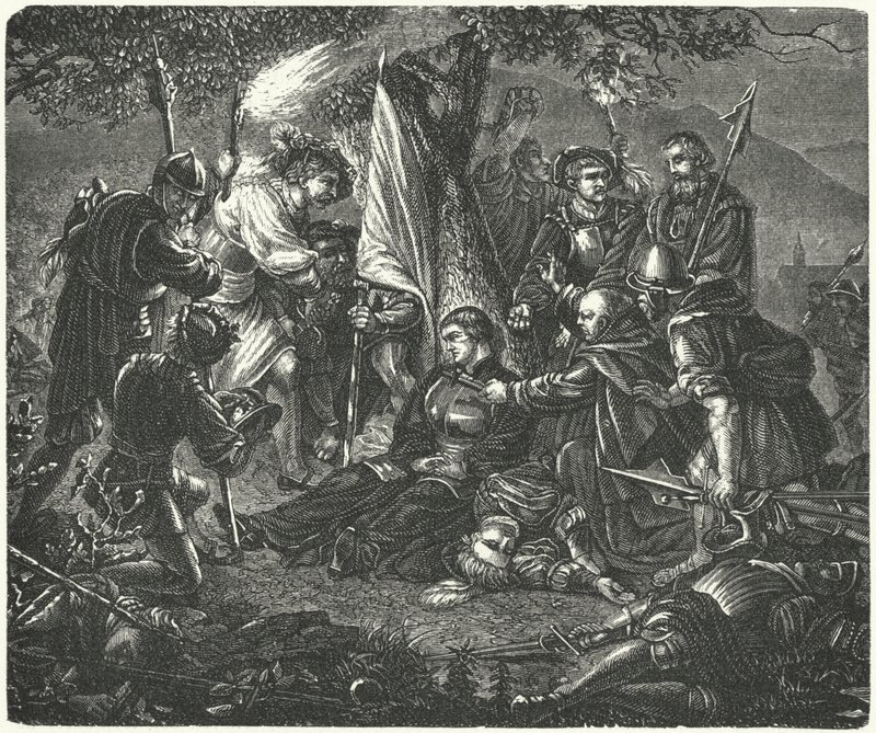 Morte di Huldrych Zwingli nella Battaglia di Kappel, 1531 da German School