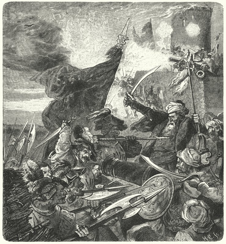 Ungheresi che combattono i Turchi a Szekesfehervar, 1593 da German School
