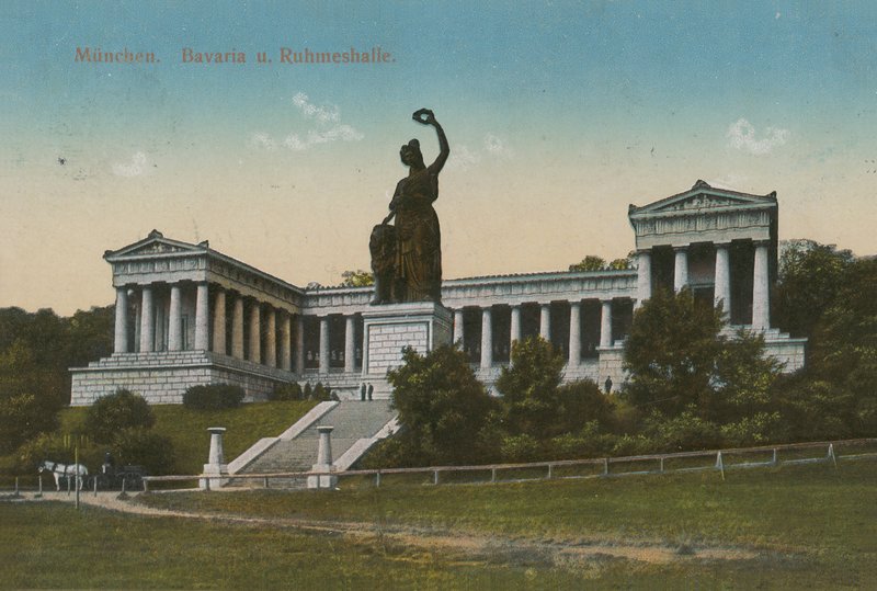 Statua della Baviera e Ruhmeshalle, Monaco. Cartolina inviata nel 1913. da German Photographer