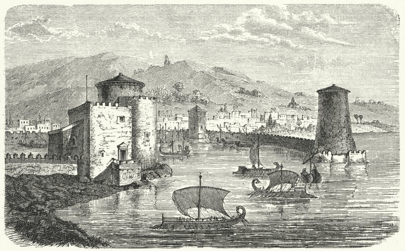 Un porto fenicio (incisione) da German School