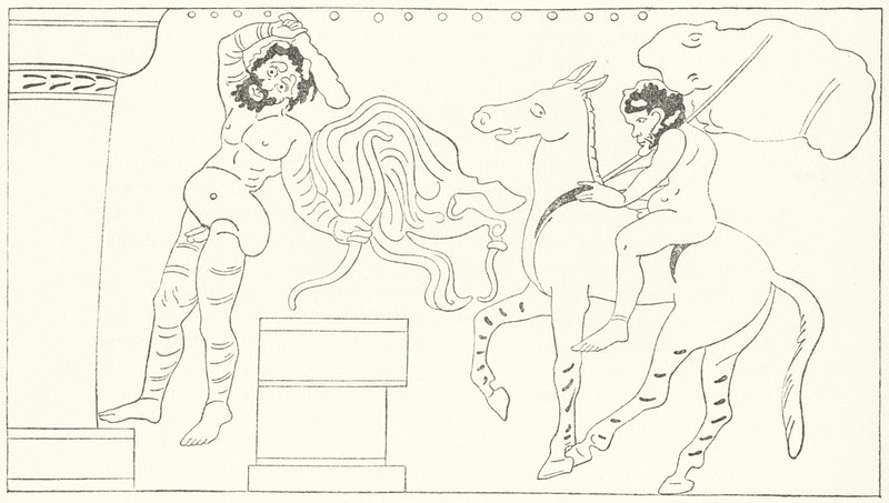 Una scena da Le Rane, una commedia del drammaturgo greco Aristofane (incisione) da German School