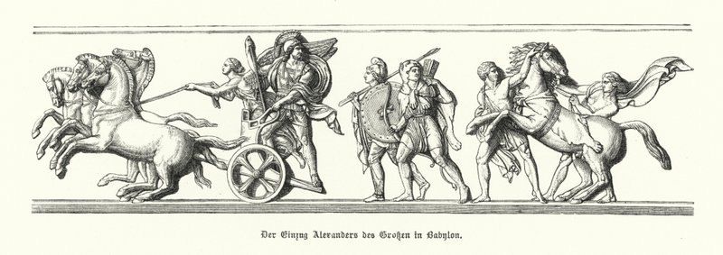 Alessandro Magno entra a Babilonia, 331 a.C. (incisione) da German School