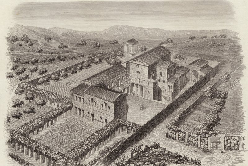 Casa di campagna greca antica ad Al-Barah, Siria. Illustrazione per Bilder-Atlas da German School