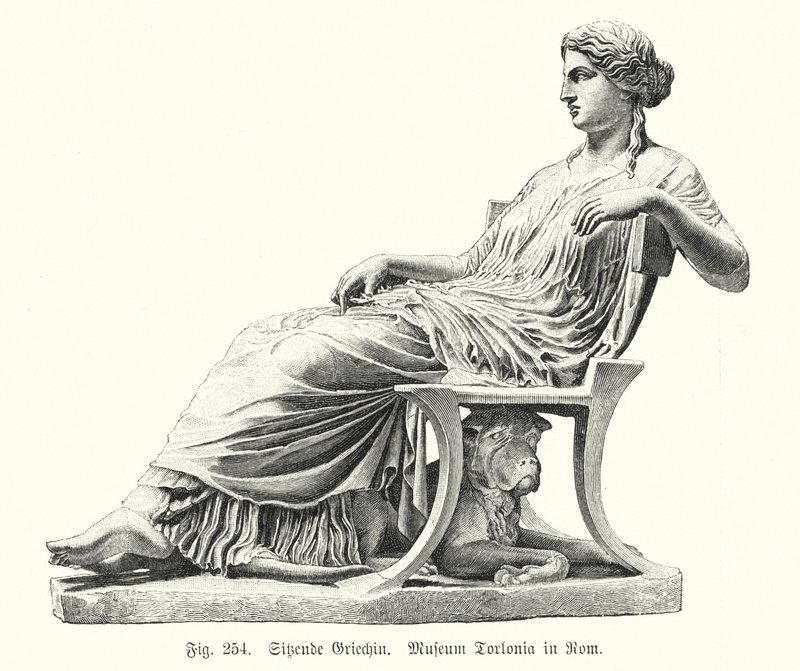 Statua greca antica di una donna seduta da German School