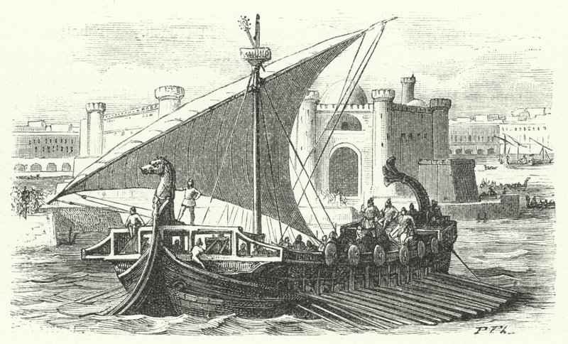 Arrivo di una nave mercantile fenicia in un porto da German School