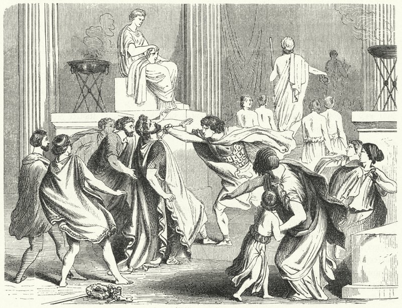 Assassinio di Filippo II di Macedonia, 336 a.C. (incisione) da German School