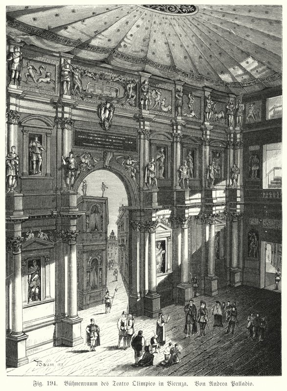 Auditorium e palco del Teatro Olimpico, Piacenza, Italia, progettato da Andrea Palladio da German School