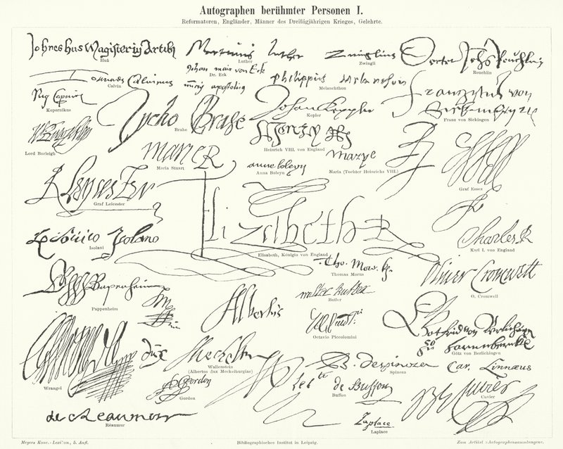 Autografi di persone famose: figure di spicco della Riforma Protestante, della Gran Bretagna, della Guerra dei Trent