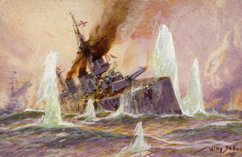 Battaglia di Dogger Bank, Prima Guerra Mondiale, 24 gennaio 1915 (litografia a colori) da German School