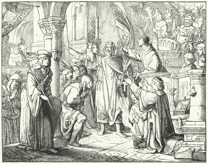 Bernardo di Chiaravalle che predica la Seconda Crociata a Spira, Germania da German School