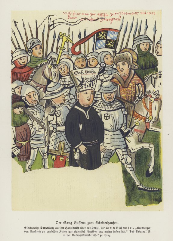 Il riformatore cristiano boemo Jan Hus portato alla sua esecuzione, Costanza, 6 luglio 1415 da German School