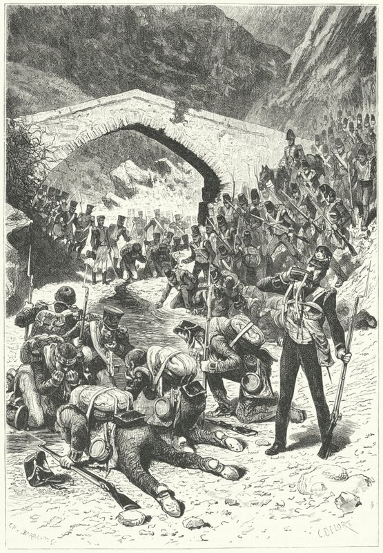Soldati britannici approfittano di una pausa nei combattimenti per bere acqua alla Battaglia di Talavera da German School