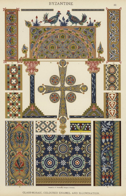 Bizantino, mosaico di vetro, smalto colorato e illuminazione da German School