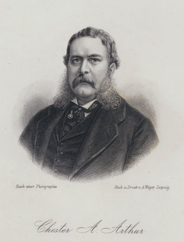 Chester A Arthur, politico americano e 21º Presidente degli Stati Uniti (incisione) da German School