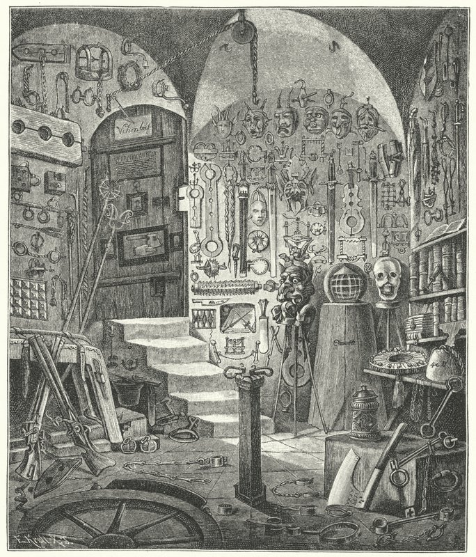 Collezione di antichità relative al crimine e alla punizione al castello di Norimberga da German School