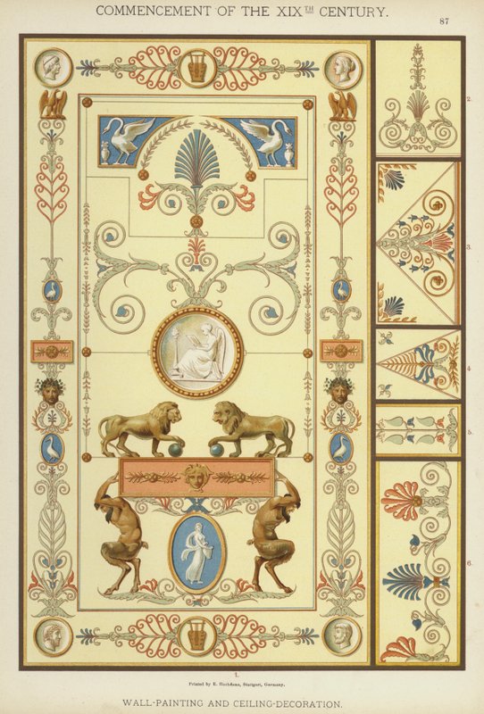 Inizio del XIX secolo, pittura murale e decorazione del soffitto (litografia a colori) da German School